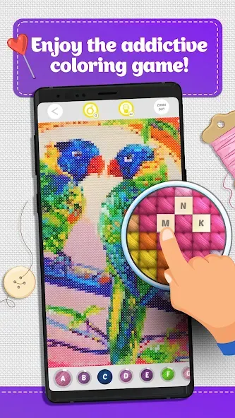 Cross Stitch Coloring Art (Кроссстич окрашивание искусства)  [МОД Бесконечные монеты] Screenshot 1