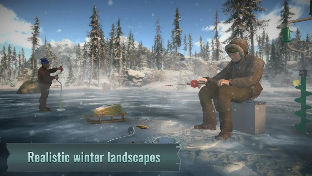 Ice fishing game. Catch bass.  [МОД Много монет] Screenshot 5